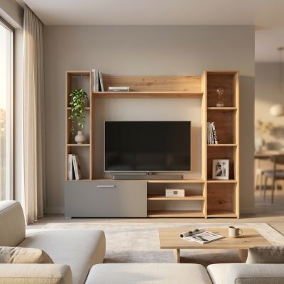 KRISTIE - parete attrezzata soggiorno un anta moderna minimal in legno