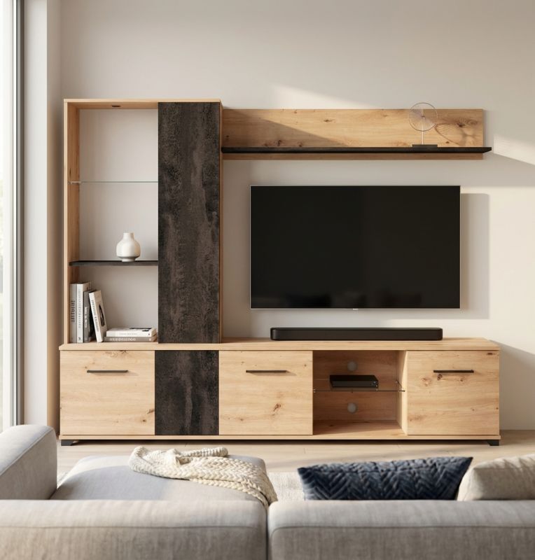 PAULIE - parete attrezzata soggiorno quattro ante moderna minimal in legno