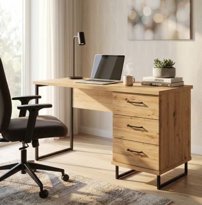 DODO - scrivania moderna con 3 cassetti colore rovere