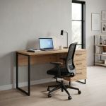 DODO - scrivania moderna con 3 cassetti colore rovere