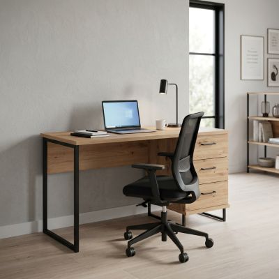 DODO - scrivania moderna con 3 cassetti colore rovere