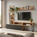BOBBIE - parete attrezzata con anta e mensola moderna minimal in legno