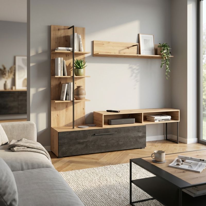 BOBBIE - parete attrezzata con anta e mensola moderna minimal in legno