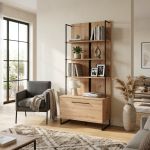 DODO - libreria moderna colore rovere con 4 mensole e un'anta