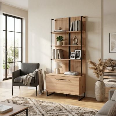 DODO - libreria moderna colore rovere con 4 mensole e un'anta