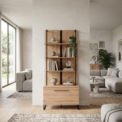 DODO - libreria moderna colore rovere con 4 mensole e un'anta