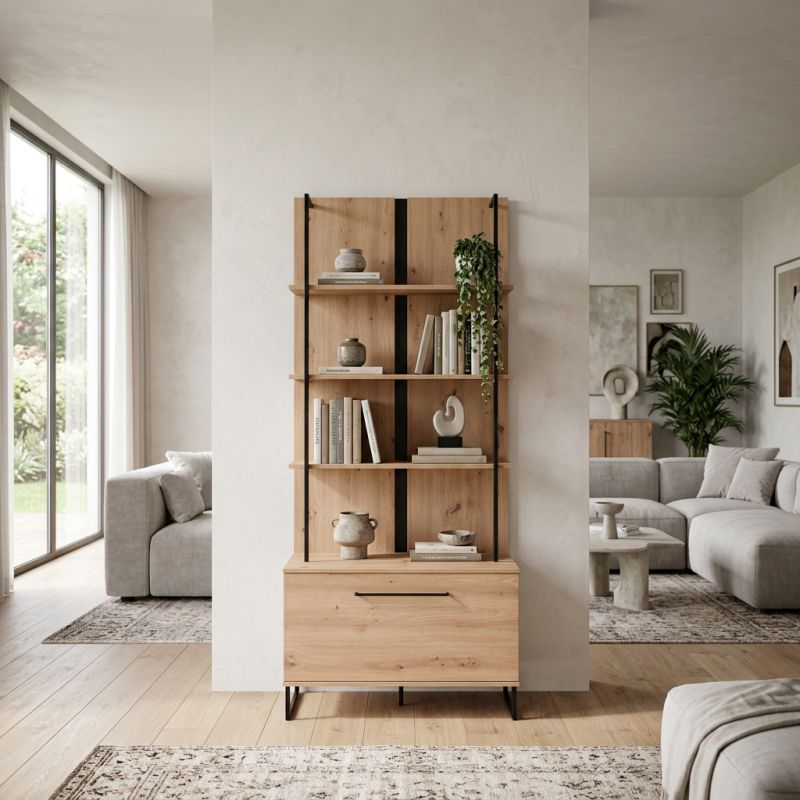 DODO - libreria moderna colore rovere con 4 mensole e un'anta