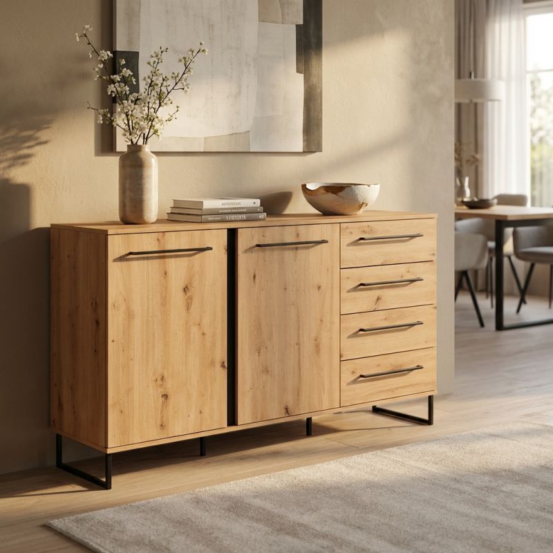 DODO - credenza con 2 ante e 4 cassetti colore rovere