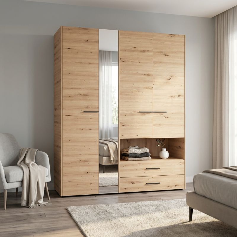 ESSENZA - armadio 4 ante 2 cassetti con specchio
