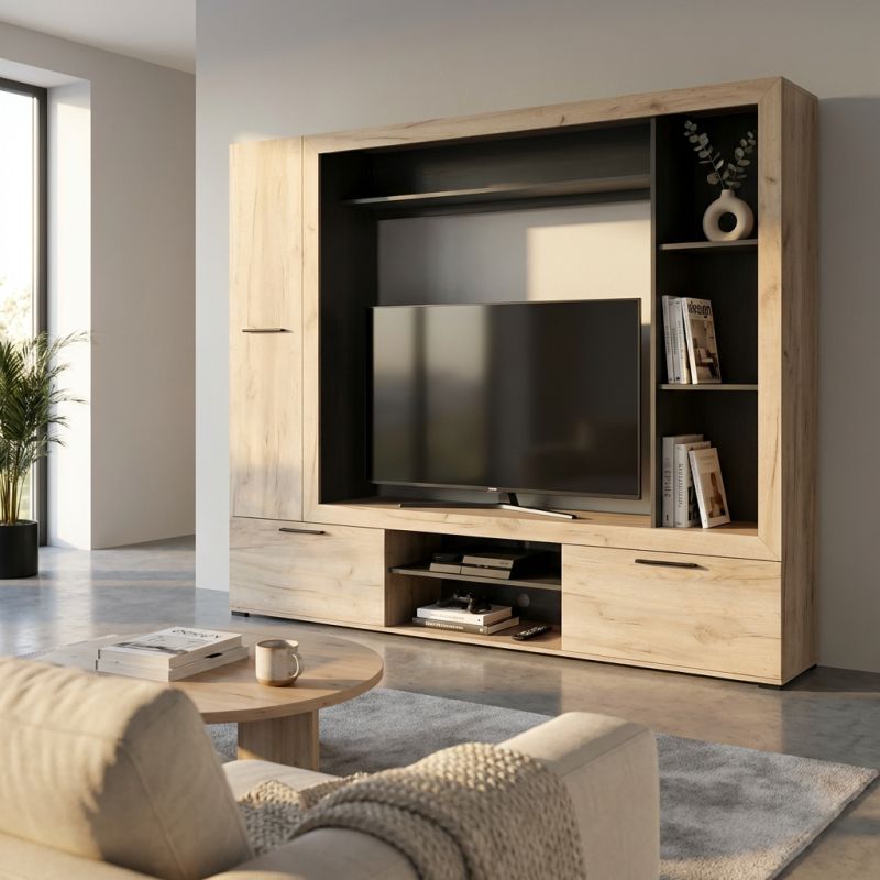 CASSIDIE - parete attrezzata porta tv con armadio moderna minimal in legno