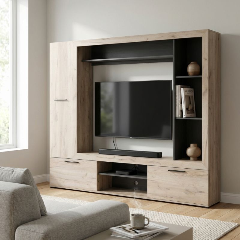 CASSIDIE - parete attrezzata porta tv con armadio moderna minimal in legno