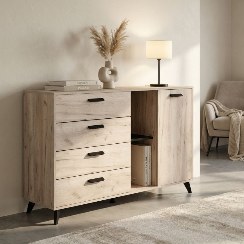 FRANCIE - madia quattro cassetti un anta moderna minimal in legno