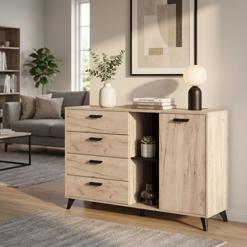 FRANCIE - madia quattro cassetti un anta moderna minimal in legno