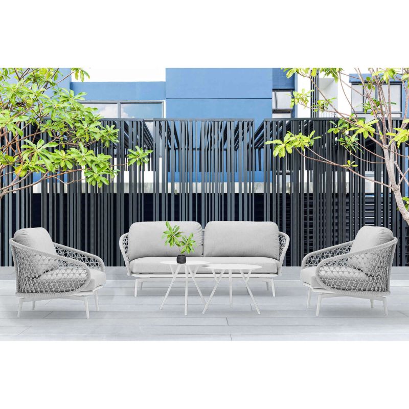 WAVEL - salotto da giardino in alluminio e corda 5 posti