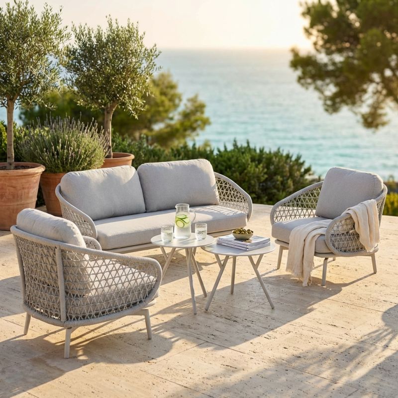 WAVEL - salotto da giardino in alluminio e corda 5 posti