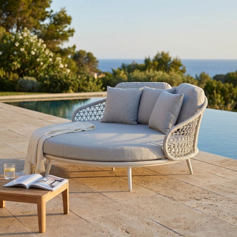 WAVEL - divano da giardino circolare in alluminio con cuscini
