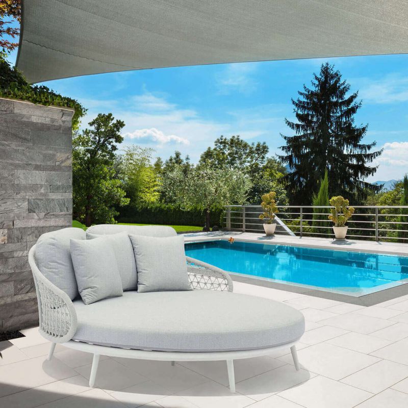 WAVEL - divano da giardino circolare in alluminio con cuscini