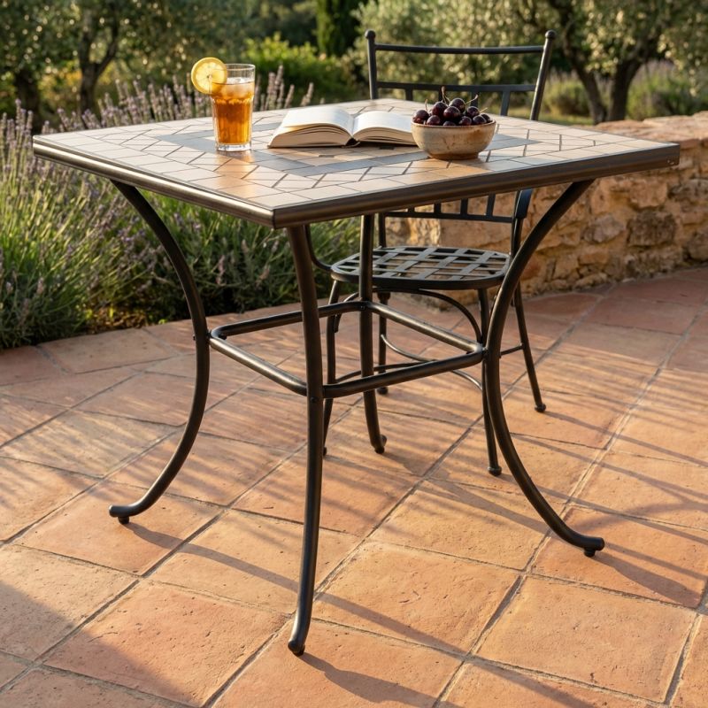 VENTUS - tavolo da giardino in ferro con piano in mosaico 80 x 80