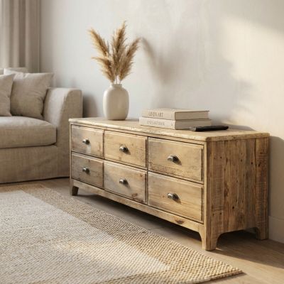 PEZ - porta tv con 6 cassetti in legno di pino riciclato