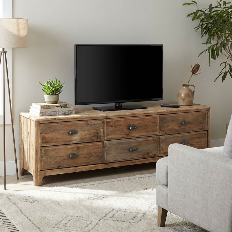 PEZ - porta tv con 6 cassetti in legno di pino riciclato