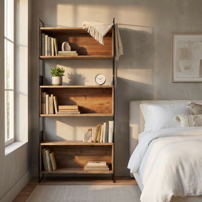 PEZ - libreria con 6 ripiani in legno di pino riciclato e ferro
