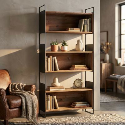 PEZ - libreria con 6 ripiani in legno di pino riciclato e ferro
