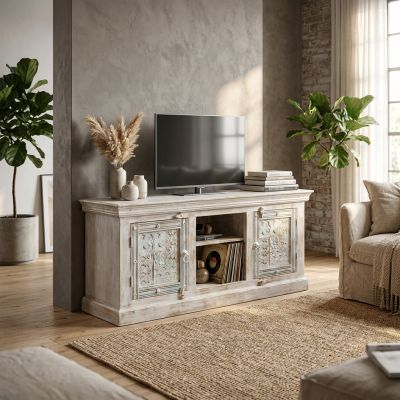 ETER - porta tv legno di mango bianco