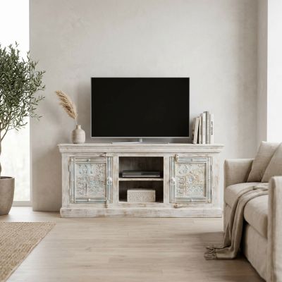 ETER - porta tv legno di mango bianco