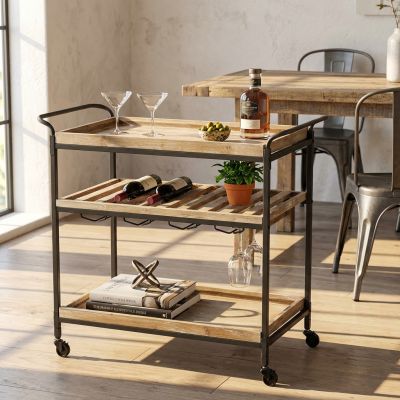 CARTY - carrello con ruote industrial in legno e acciaio