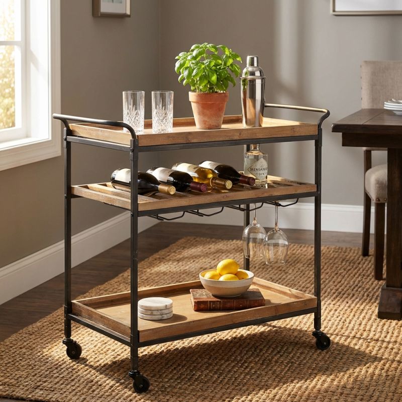 CARTY - carrello con ruote industrial in legno e acciaio
