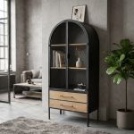 HENDRICKS - vetrina industrial in acciaio con due cassetti