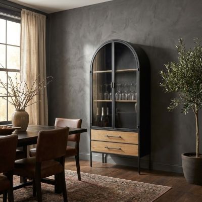 HENDRICKS - vetrina industrial in acciaio con due cassetti