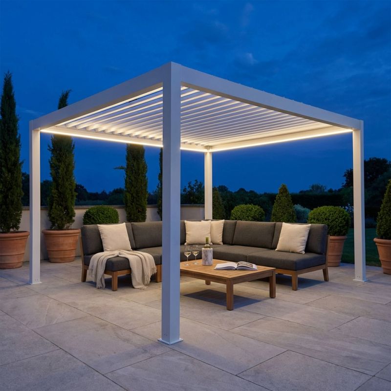 FIREBOLT - pergola bioclimatica motorizzata con led in alluminio 4 x 4 m