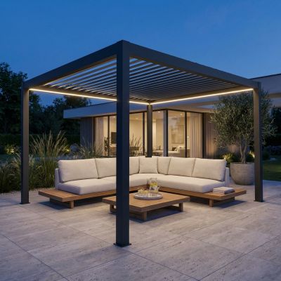 FIREBOLT - pergola bioclimatica motorizzata con led in alluminio 4 x 4 m