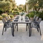 ARIZONA - set tavolo in alluminio cm 52/104/156/208/260 x 85 x 74 h con 6 poltrone Lotus