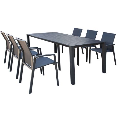ARIZONA - set tavolo in alluminio cm 52/104/156/208/260 x 85 x 74 h con 6 poltrone Lotus