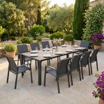 ARIZONA - set tavolo in alluminio cm 85 x 51,50/104/156/208/260 x 74 h con 10 poltrone Lotus