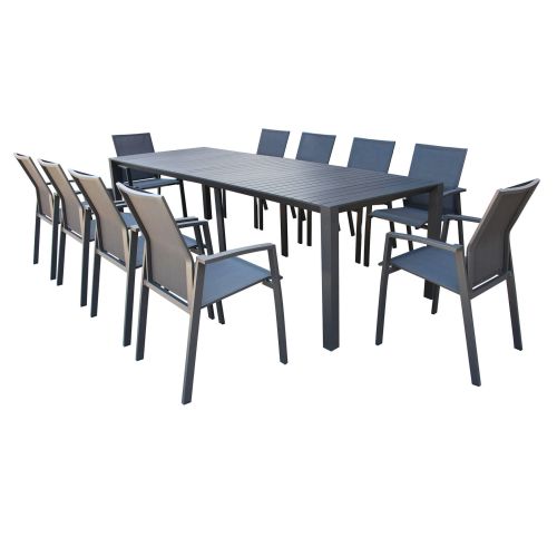ARIZONA - set tavolo in alluminio cm 85 x 51,50/104/156/208/260 x 74 h con 10 poltrone Lotus