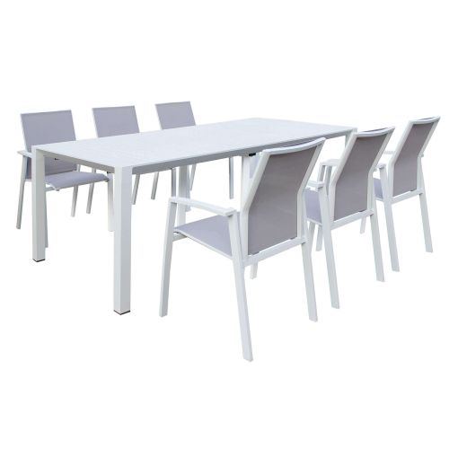 ARIZONA - set tavolo in alluminio cm 100 x 51,50/104/156/208/260 x 74 h con 6 poltrone Lotus