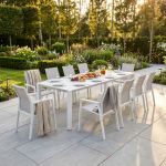 ARIZONA - set tavolo in alluminio cm 85x51,50/104/156/208/260 x 74 h con 10 poltrone Lotus