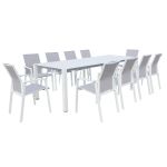 ARIZONA - set tavolo in alluminio cm 85x51,50/104/156/208/260 x 74 h con 10 poltrone Lotus