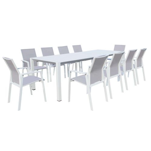 ARIZONA - set tavolo in alluminio cm 85x51,50/104/156/208/260 x 74 h con 10 poltrone Lotus