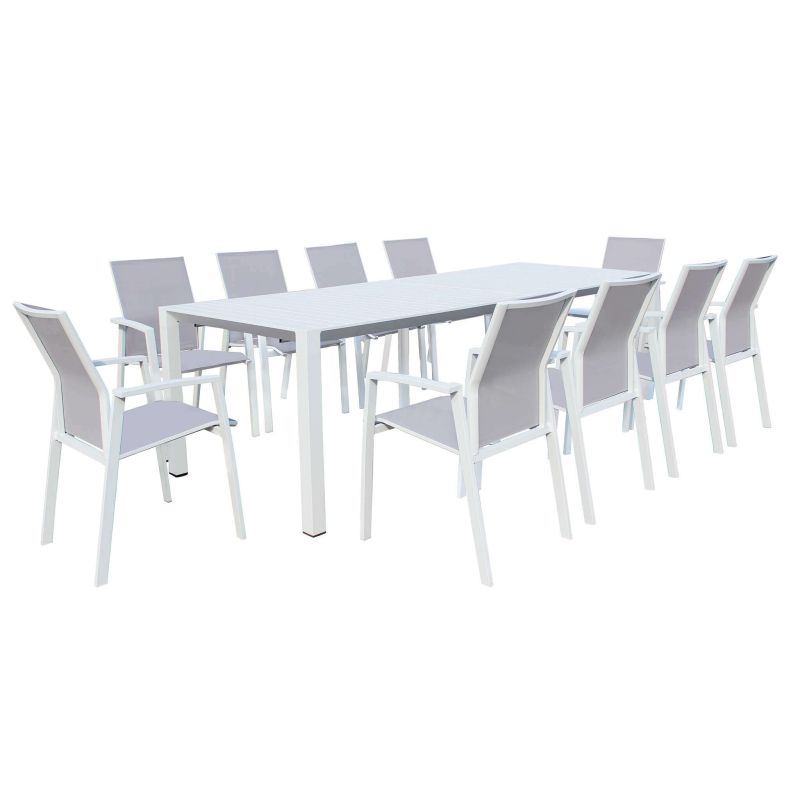 ARIZONA - set tavolo in alluminio cm 85x51,50/104/156/208/260 x 74 h con 10 poltrone Lotus