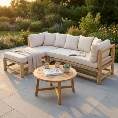 VENTURA - divano in teak da esterno con chaise longue