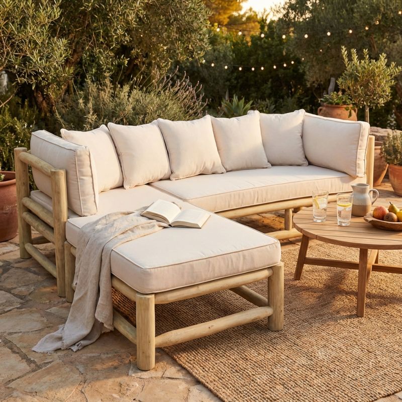 VENTURA - divano in teak da esterno con chaise longue