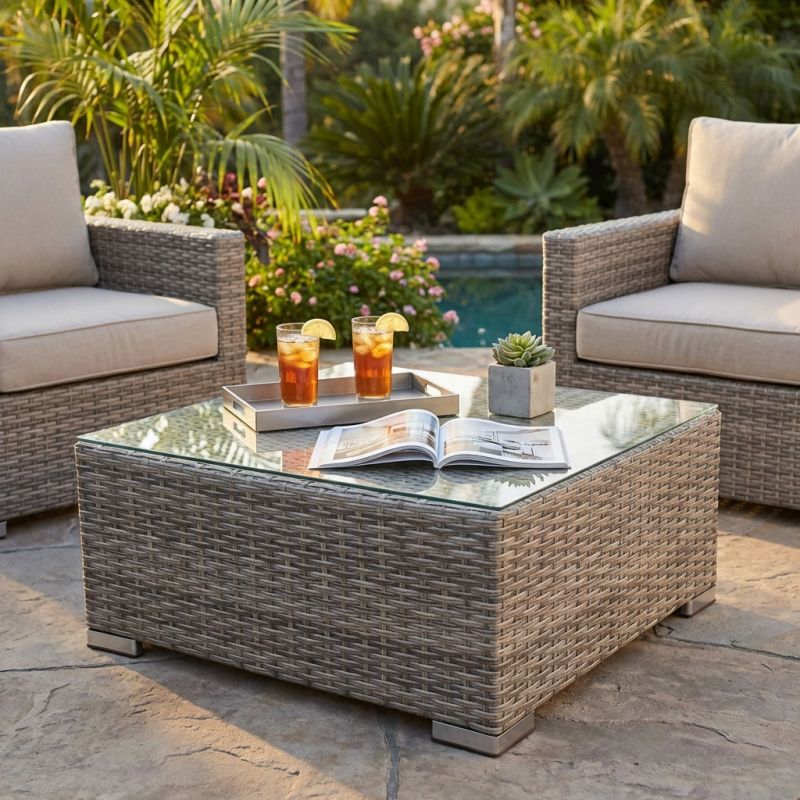 CAMBRIA - tavolino per salotto modulare da esterno in alluminio e wicker