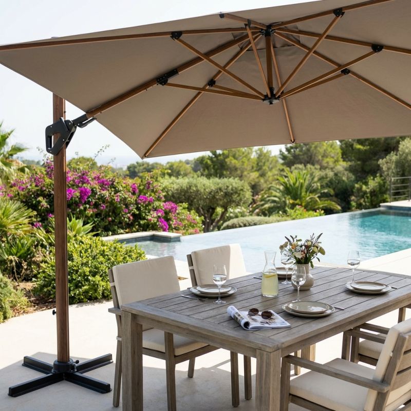 LIFT - ombrellone da giardino decentrato 3 x 3 con palo effetto legno