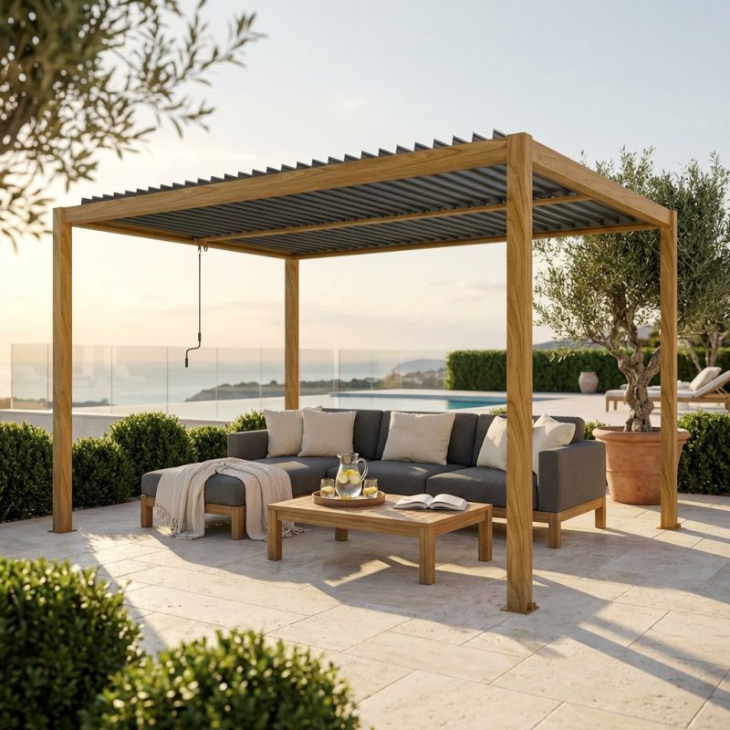 COMET - pergola bioclimatica 3 x 4 effetto legno
