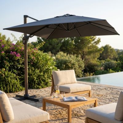 LIFT - ombrellone da giardino decentrato 3 x 3 con palo effetto legno