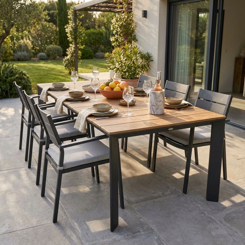 FALL - tavolo da giardino in alluminio allungabile 215/280x100 effetto legno